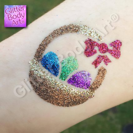 easter eggs in a basket temporary tattoo stencil, easter glitter tattoo,