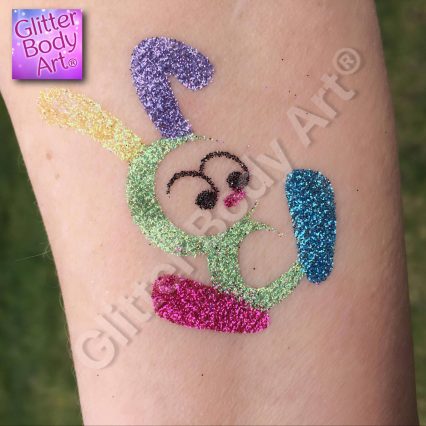 easter bunny temporary tattoo made into a glitter tattoo