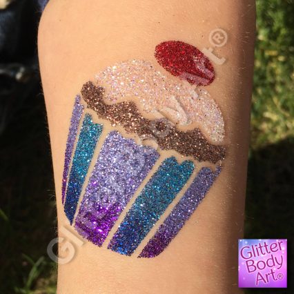 cupcake temporary tattoo for kids, cupcake glitter tattoo