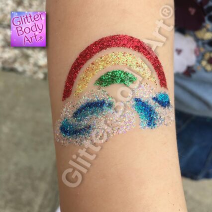 rainbow with clouds temporary tattoo stencil for glitter tattoo, pride