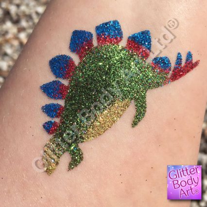 dinsoaur temporary tattoo stencils, stegosaurus dinosaur glitter tattoo