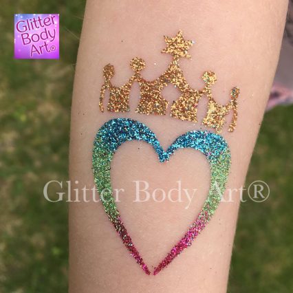 heart with a crown glitter tattoo, heart temporary tattoo