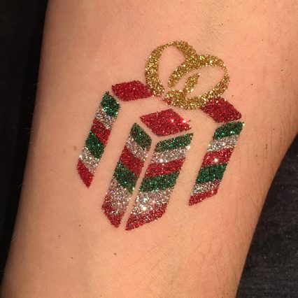 christmas present glitter tattoo, temporary tattoo stencil