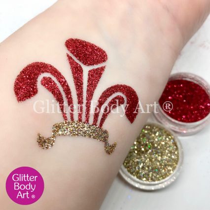 Welsh Three Feathers emblem temporary tattoo stencil, welsh rugby glitter tattoo, st davids day tattoos