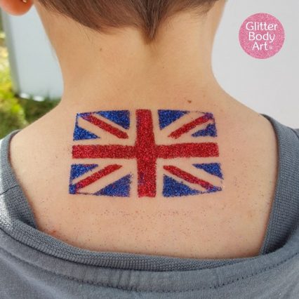 GB Union Jack temporary tattoo, jubilee glitter tattoo stencil kit