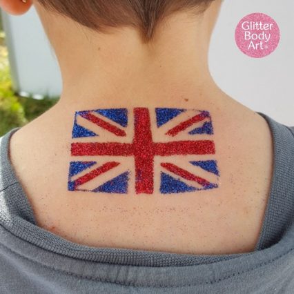 GB Union Jack temporary tattoo, Coronation glitter tattoo stencil kit