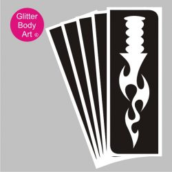 large dagger with flame blade temporary tattoo stencil