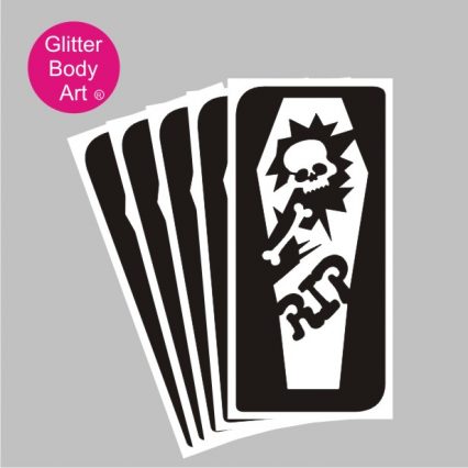 Halloween Coffin with Skelton temporary tattoo stencil