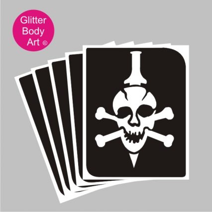 skull and bones with dagger through the head temporary tattoo stencil for halloween