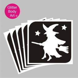 halloween witch on a flying broom temporary tattoo stencil