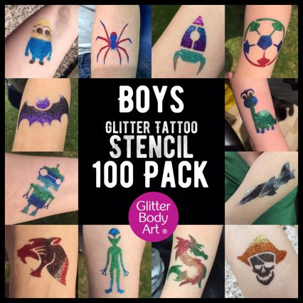 100 boys temporary tattoo stencils for glitter tattoos