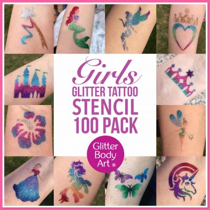 100 temporary tattoo stencils for glitter tattoos