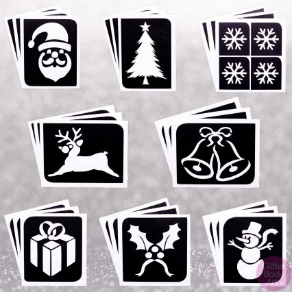 Christmas stencil designs, festive stencils, Christmas templates, Christmas Glitter Tattoos
