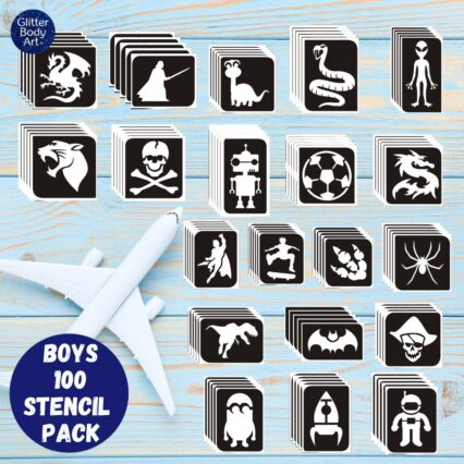 Boys glitter tattoo stencil pack, refill temporary tattoo stencils