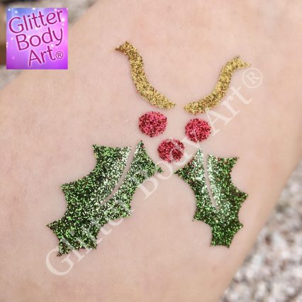 Christmas holly glitter tattoo stencill or Christmas temporary tattoos for kdis