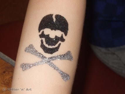 skull and bones temporary tattoo stencil, pirate glitter tattoos