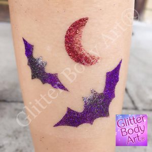 Halloween bats and moon temporary tattoo, stencils for glitter tattoos