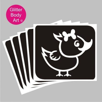 cute baby duck with bow temporary tattoo stencil