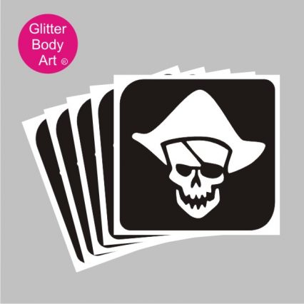 pirate skull with eyepatch and hat temporary tattoo stencil