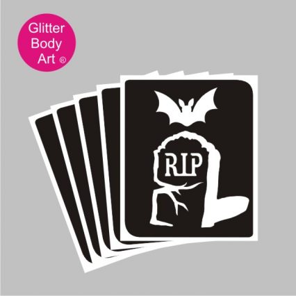 RIP Grave stone with bat temporary tattoo stencil, halloween stencil