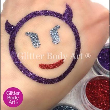 Devil Emoji temporary tattoo stencil made with glitter