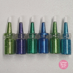 mermaid glitter collection, blue glitter, green glitter, packs of glitter