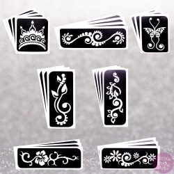 henna temporary tattoo stencils pack, refill pack of 24 stencil templates for glitter tattoos