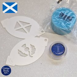 Scotland Face Paint kit with Grimas face paint and reusable stencil designs