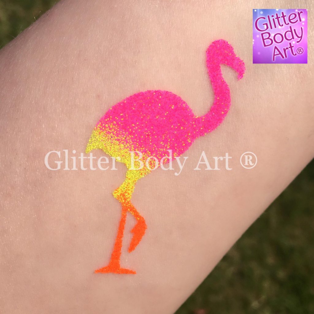 neon pink flamingo temporary tattoo, flamingo glitter tattoo