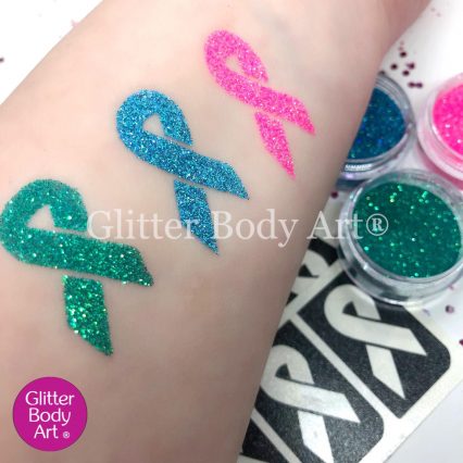 mini cancer ribbon glitter tattoo, Race for LIfe ribbon temporary tattoos