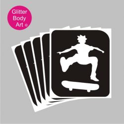 stencil of boy with skateboard, skateboarding temporary tattoos,