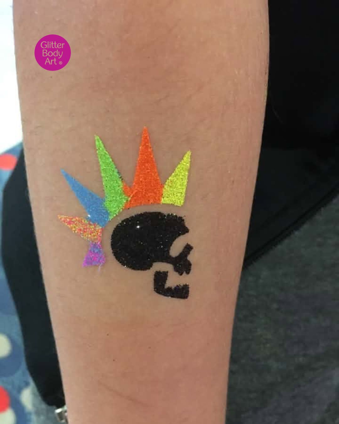 Punk Skull Mohawk Glitter Tattoo Stencil - Image 3