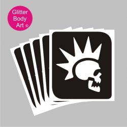 punk rocker skull with mohican haircut temporary tattoo stencil