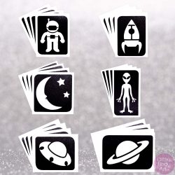 space temporary tattoo stencil templates, space theme birthday party idea