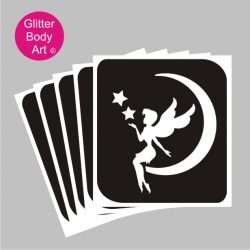 fairy sitting on a moon stencil for temporary tattoos, fairy party idea