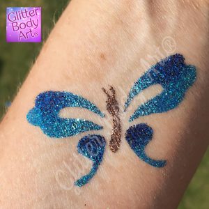 pretty blue butterfly glitter tattoo, temporary tattoo butterflies