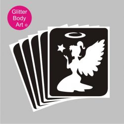 pretty christmas angel with wings holding a star temporary tattoo stencil