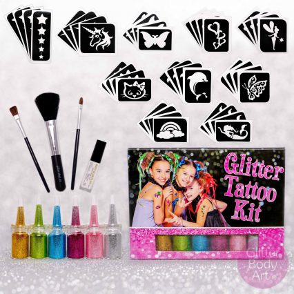 Girls glitter tattoo kit, girls glitter body art kit