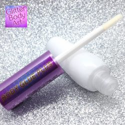 body glue in container with sponge applicator, glitter tattoo glue, body adhesive for glitter, prosthetics glue,
