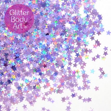 Holographic lavender glitter stars for festival makeup looks