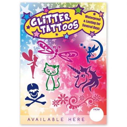 glitter tattoo advertising poster A4 size, temporary tattoo stencil banner