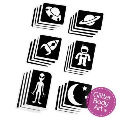 Space glitter tattoo stencil pack for space theme birthday party ideas