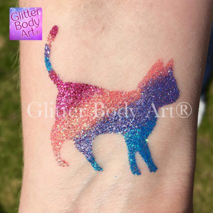 pussy cat temporary tattoo stencil for kid, cat glitter tattoo