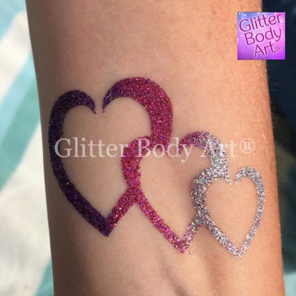 triple heart temporary tattoo stencil, heart entwined glitter tattoo