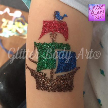 pirate ship temporary tattoo stencil, pirate party glitter tattoos