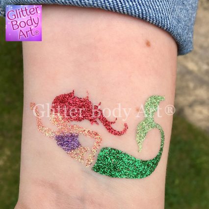 swimming mermaid glitter tattoo stencil, mermaid party - Glitter Body Art