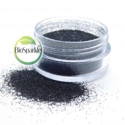 black bio degradable loose glitter in jar, eco friendly glitter