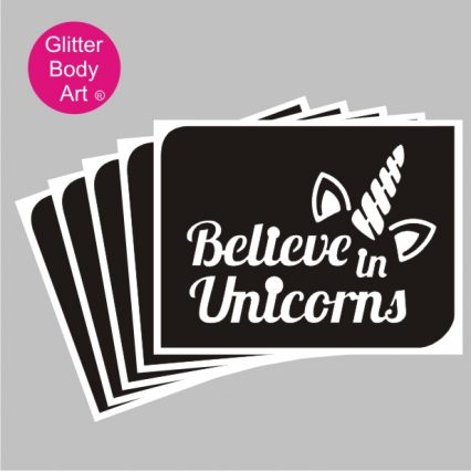 Believe in unciorns wordart with unicorn temporary tattoo stenicl