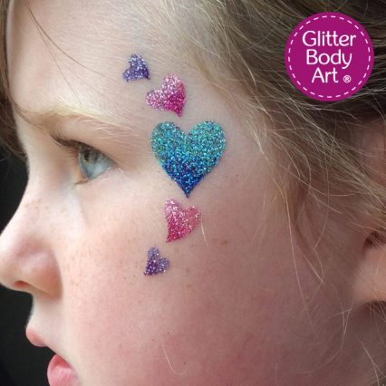 hearts glitter tattoo, heart temporary tattoo for kids