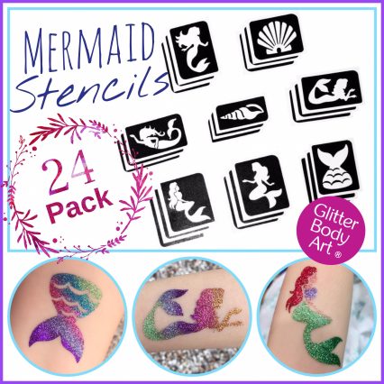 Mermaid glitter tattoo stencil pack, mermaid birthday party theme idea